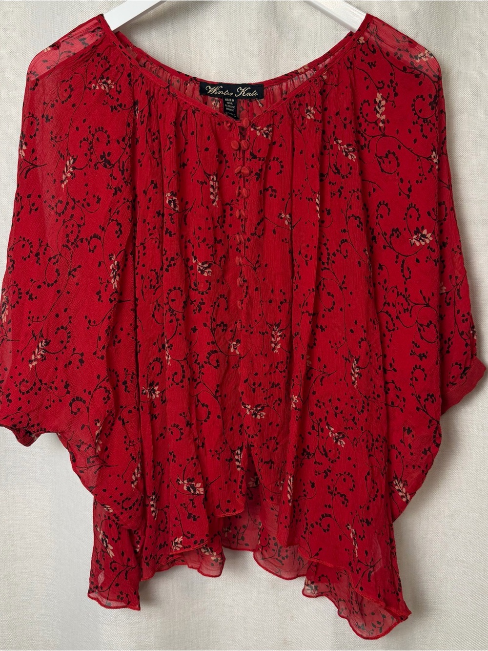 Vintage Winter Kate Red Floral Peasant Tunic Top